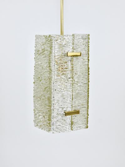  J T Kalmar Kalmar Lighting J T Kalmar Rectangular Textured Glass Brass Chandelier Pendant Lamp 1950s