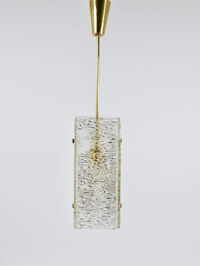  J T Kalmar Kalmar Lighting J T Kalmar Rectangular Textured Glass Brass Chandelier Pendant Lamp 1950s