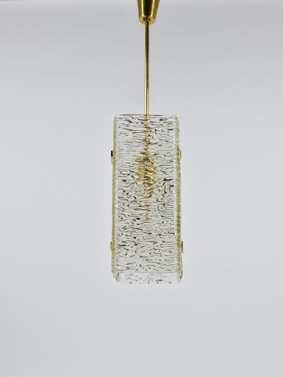  J T Kalmar Kalmar Lighting J T Kalmar Rectangular Textured Glass Brass Chandelier Pendant Lamp 1950s