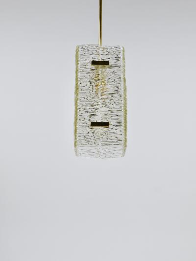  J T Kalmar Kalmar Lighting J T Kalmar Rectangular Textured Glass Brass Chandelier Pendant Lamp 1950s