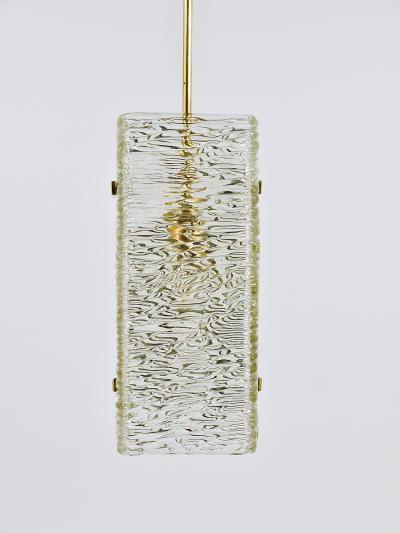  J T Kalmar Kalmar Lighting J T Kalmar Rectangular Textured Glass Brass Chandelier Pendant Lamp 1950s
