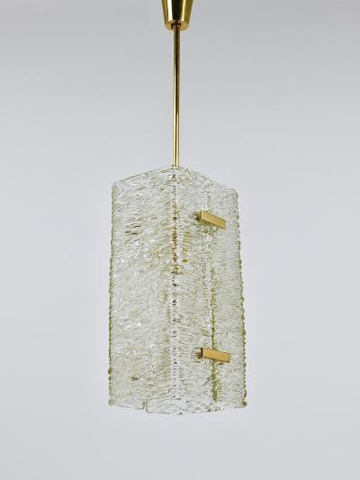  J T Kalmar Kalmar Lighting J T Kalmar Rectangular Textured Glass Brass Chandelier Pendant Lamp 1950s