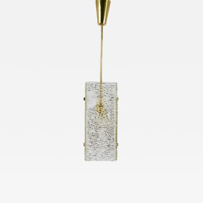  J T Kalmar Kalmar Lighting J T Kalmar Rectangular Textured Glass Brass Chandelier Pendant Lamp 1950s