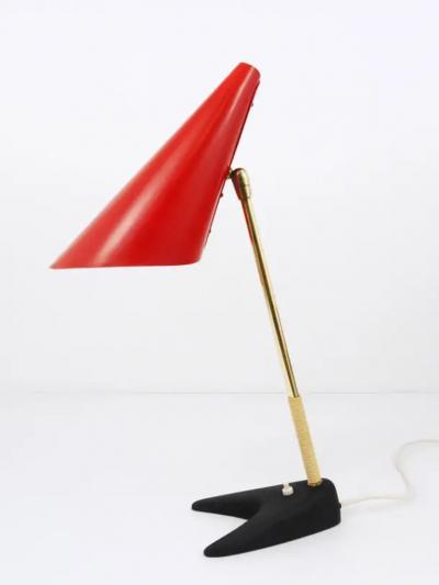 J T Kalmar Kalmar Lighting J T Kalmar Red Brass Midcentury Table Lamp Model Style Vienna Austria 1950s