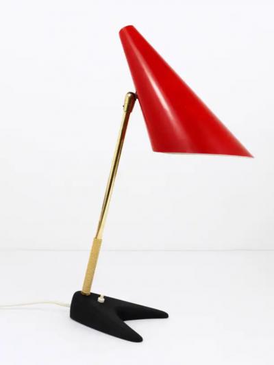 J T Kalmar Kalmar Lighting J T Kalmar Red Brass Midcentury Table Lamp Model Style Vienna Austria 1950s