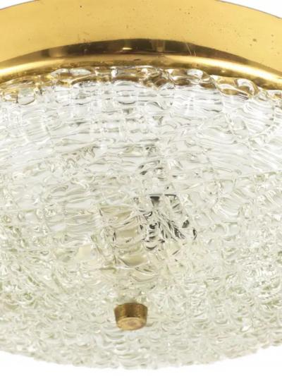  J T Kalmar Kalmar Lighting J T Kalmar Round Mid Century Brass Textured Glass Flush Mount Austria 1950s