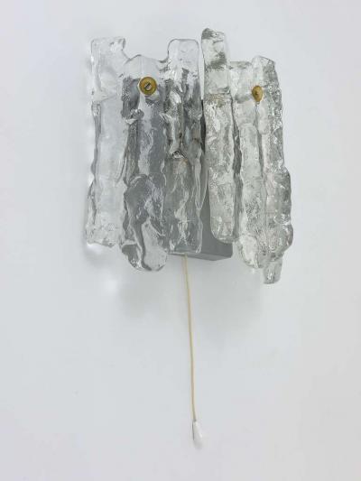  J T Kalmar Kalmar Lighting J T Kalmar Soria Midcentury Ice Glass Sconce Wall Light Austria 1970s