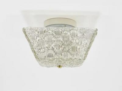  J T Kalmar Kalmar Lighting J T Kalmar Square Brass Textured Glass Flush Mount Ceiling Light 1950s