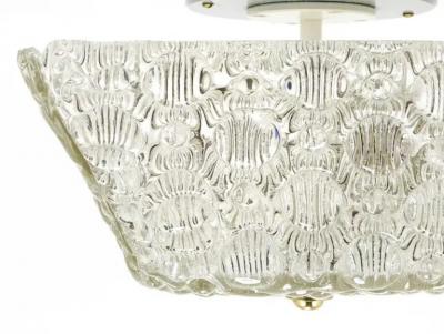  J T Kalmar Kalmar Lighting J T Kalmar Square Brass Textured Glass Flush Mount Ceiling Light 1950s