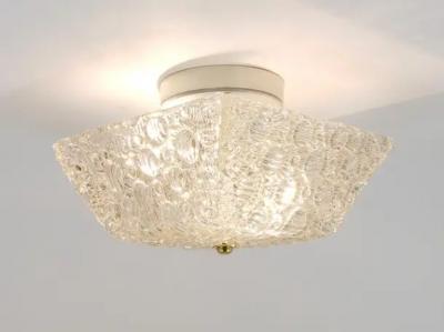  J T Kalmar Kalmar Lighting J T Kalmar Square Brass Textured Glass Flush Mount Ceiling Light 1950s