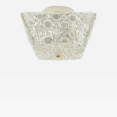  J T Kalmar Kalmar Lighting J T Kalmar Square Brass Textured Glass Flush Mount Ceiling Light 1950s
