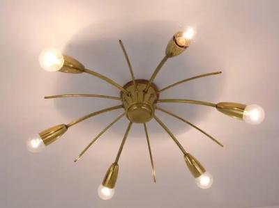  J T Kalmar Kalmar Lighting J T Kalmar Sun Mid Century Brass Chandelier Ceiling Lamp Austria 1950s