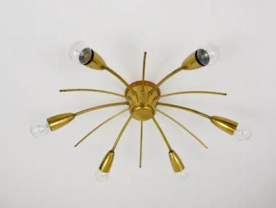  J T Kalmar Kalmar Lighting J T Kalmar Sun Mid Century Brass Chandelier Ceiling Lamp Austria 1950s
