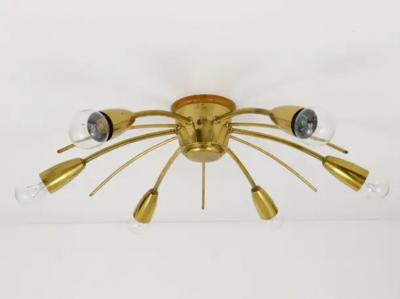  J T Kalmar Kalmar Lighting J T Kalmar Sun Mid Century Brass Chandelier Ceiling Lamp Austria 1950s