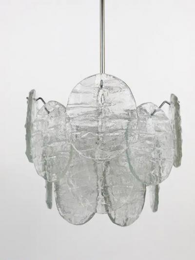  J T Kalmar Kalmar Lighting J T Kalmar Vienna Ice Glass Disc Mid Century Chandelier Austria 1960s