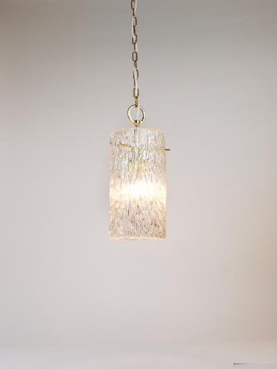  J T Kalmar Kalmar Lighting J T Kalmar Vienna Midcentury Textured Glass Tube Brass Pendant Lamp Austria