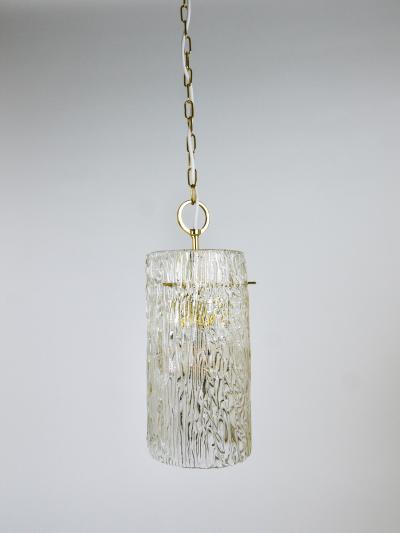  J T Kalmar Kalmar Lighting J T Kalmar Vienna Midcentury Textured Glass Tube Brass Pendant Lamp Austria