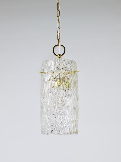  J T Kalmar Kalmar Lighting J T Kalmar Vienna Midcentury Textured Glass Tube Brass Pendant Lamp Austria