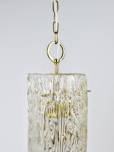  J T Kalmar Kalmar Lighting J T Kalmar Vienna Midcentury Textured Glass Tube Brass Pendant Lamp Austria