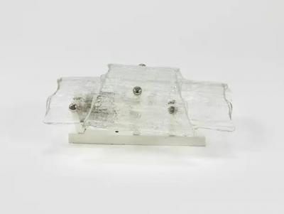  J T Kalmar Kalmar Lighting J T Kalmar Vienna Pair Mid Century Frosted Ice Glass Sconces Austria 1960s