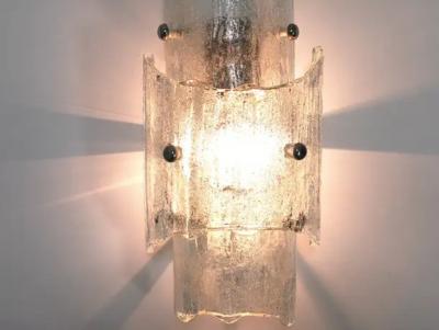  J T Kalmar Kalmar Lighting J T Kalmar Vienna Pair Mid Century Frosted Ice Glass Sconces Austria 1960s