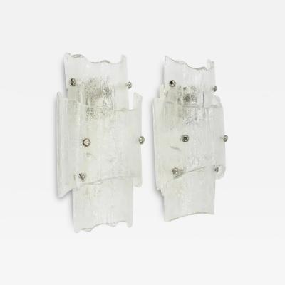  J T Kalmar Kalmar Lighting J T Kalmar Vienna Pair Mid Century Frosted Ice Glass Sconces Austria 1960s