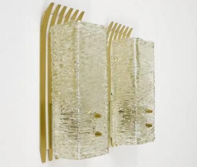  J T Kalmar Kalmar Lighting J T Kalmar Vienna Pair of Unusual Brass Glass Sconces Austria 1950s