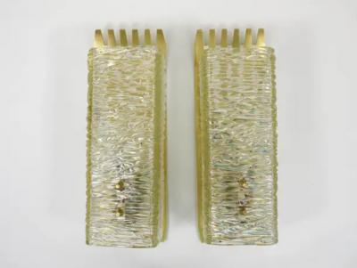  J T Kalmar Kalmar Lighting J T Kalmar Vienna Pair of Unusual Brass Glass Sconces Austria 1950s