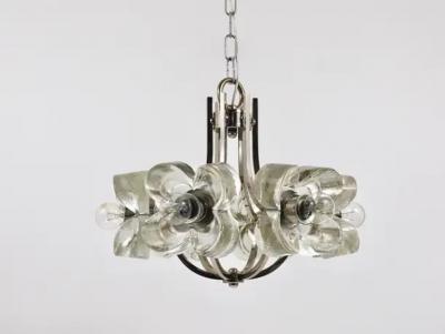  J T Kalmar Kalmar Lighting Kalmar Style Crystal Glass Flower Pendant Chandelier by Sische Germany 1970s