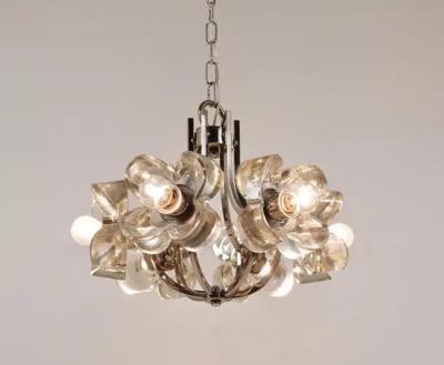  J T Kalmar Kalmar Lighting Kalmar Style Crystal Glass Flower Pendant Chandelier by Sische Germany 1970s