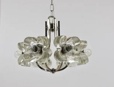  J T Kalmar Kalmar Lighting Kalmar Style Crystal Glass Flower Pendant Chandelier by Sische Germany 1970s