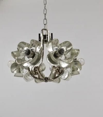  J T Kalmar Kalmar Lighting Kalmar Style Crystal Glass Flower Pendant Chandelier by Sische Germany 1970s