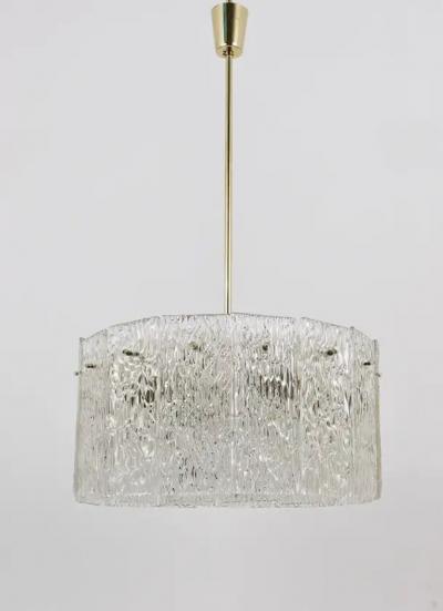  J T Kalmar Kalmar Lighting Kalmar Vienna Two Tambour Drum Brass Glass Midcentury Chandeliers 1960s