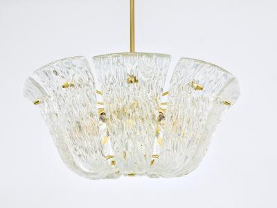  J T Kalmar Kalmar Lighting Large J T Kalmar Curved Basket Chandelier Brass Textured Glass Vienna 1950