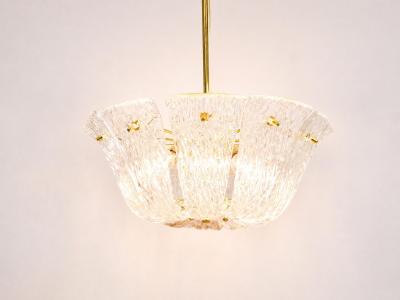  J T Kalmar Kalmar Lighting Large J T Kalmar Curved Basket Chandelier Brass Textured Glass Vienna 1950