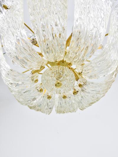  J T Kalmar Kalmar Lighting Large J T Kalmar Curved Basket Chandelier Brass Textured Glass Vienna 1950