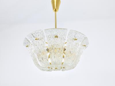  J T Kalmar Kalmar Lighting Large J T Kalmar Curved Basket Chandelier Brass Textured Glass Vienna 1950