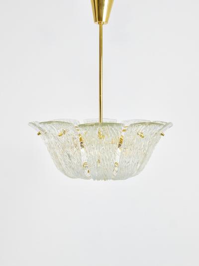  J T Kalmar Kalmar Lighting Large J T Kalmar Curved Basket Chandelier Brass Textured Glass Vienna 1950