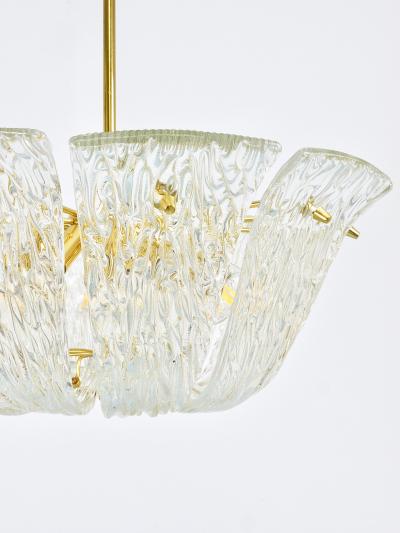  J T Kalmar Kalmar Lighting Large J T Kalmar Curved Basket Chandelier Brass Textured Glass Vienna 1950