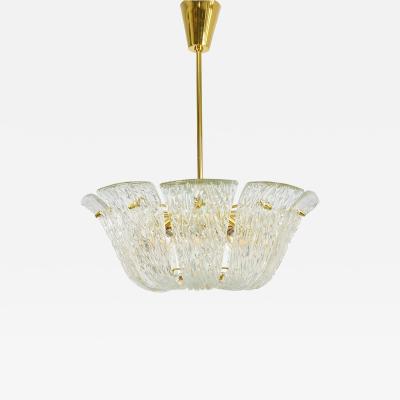  J T Kalmar Kalmar Lighting Large J T Kalmar Curved Basket Chandelier Brass Textured Glass Vienna 1950
