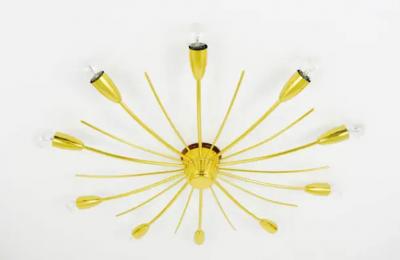  J T Kalmar Kalmar Lighting Large J T Kalmar Sonne Sun Brass Spider Chandelier Flush Mount Austria 1950s