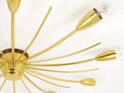  J T Kalmar Kalmar Lighting Large J T Kalmar Sonne Sun Brass Spider Chandelier Flush Mount Austria 1950s