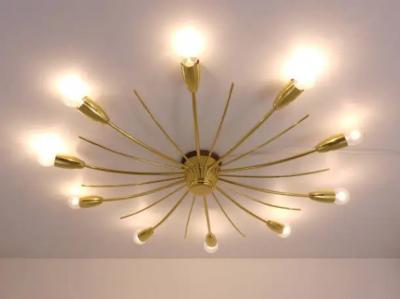  J T Kalmar Kalmar Lighting Large J T Kalmar Sonne Sun Brass Spider Chandelier Flush Mount Austria 1950s