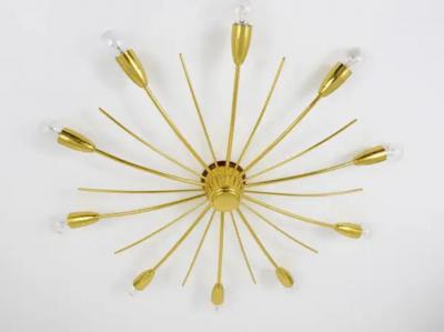  J T Kalmar Kalmar Lighting Large J T Kalmar Sonne Sun Brass Spider Chandelier Flush Mount Austria 1950s