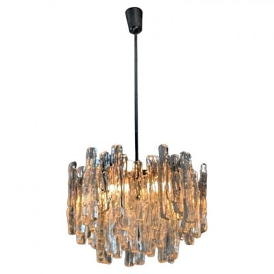  J T Kalmar Kalmar Lighting Large JT Kalmar Ice Pendant in Frosted Glass and Chrome Austria 1960s