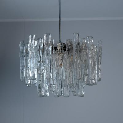  J T Kalmar Kalmar Lighting Large JT Kalmar Ice Pendant in Frosted Glass and Chrome Austria 1960s