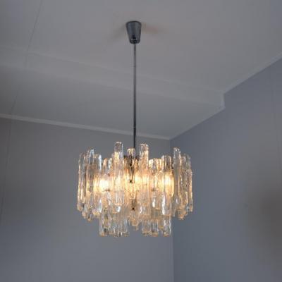  J T Kalmar Kalmar Lighting Large JT Kalmar Ice Pendant in Frosted Glass and Chrome Austria 1960s