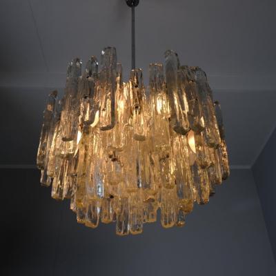  J T Kalmar Kalmar Lighting Large JT Kalmar Ice Pendant in Frosted Glass and Chrome Austria 1960s