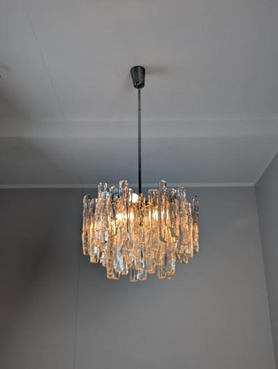  J T Kalmar Kalmar Lighting Large JT Kalmar Ice Pendant in Frosted Glass and Chrome Austria 1960s