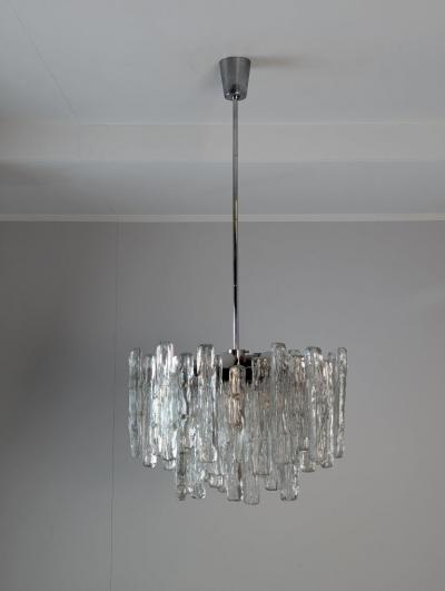  J T Kalmar Kalmar Lighting Large JT Kalmar Ice Pendant in Frosted Glass and Chrome Austria 1960s